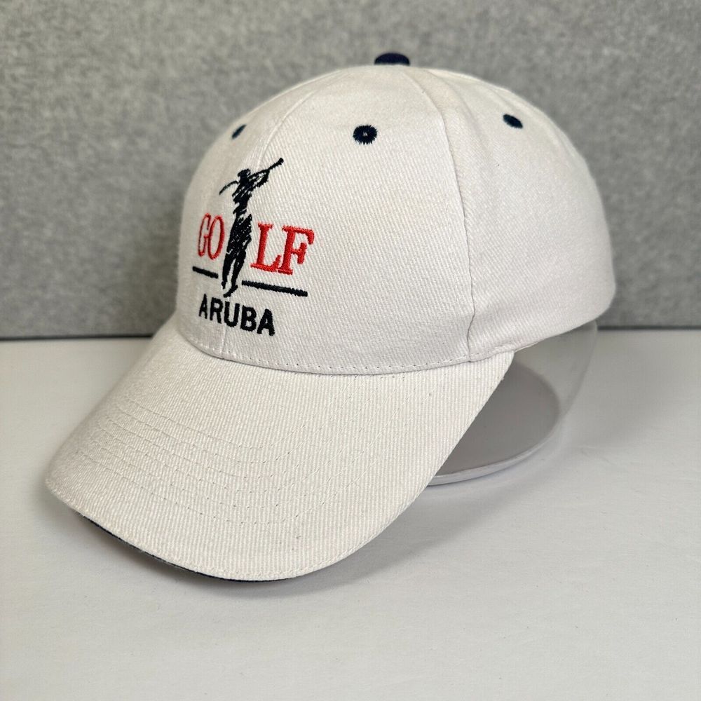 Aruba Golf One Happy Island Hat Mens White‎ Adjustable Strap Back 100% Cotton - Picture 2 of 9